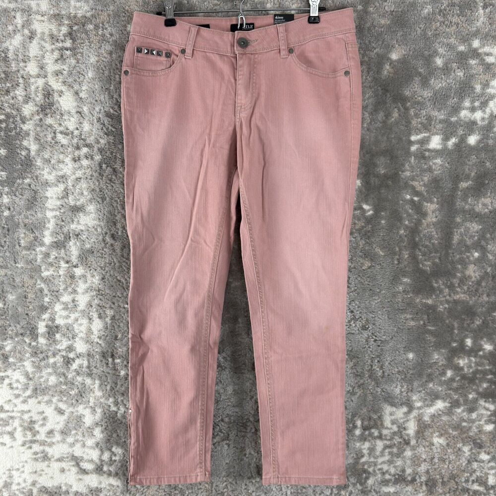 NEW Ana Size‎ 8 Skinny Studded Pocket Denim Jeans Dusty Mauve Pants Button Zip